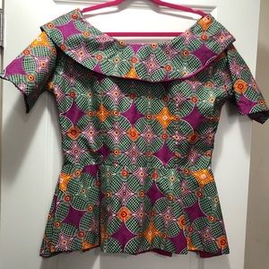 Custom made African print peplum zipper back top